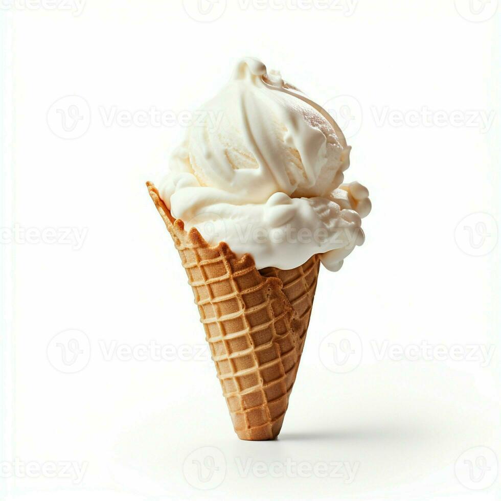 ai généré la glace crème sur cône dans blanc isolé Contexte photo