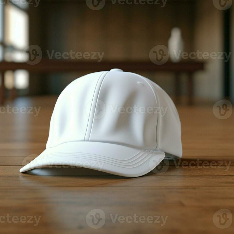 ai généré Vide blanc casquette sur le bois sol photo