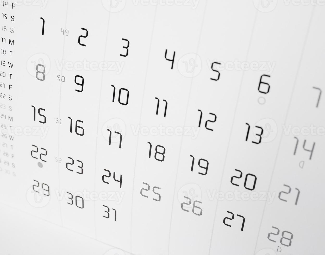 page de calendrier avec mise au point sélective photo