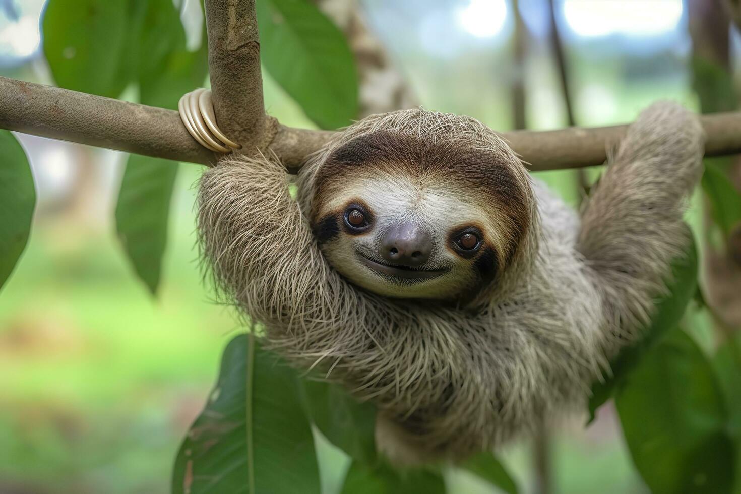 bébé la paresse dans arbre dans costa rica. génératif ai photo