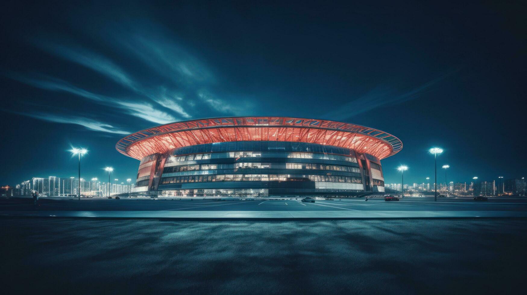 Football stade à l'intérieur à nuit avec lumières post-production photo