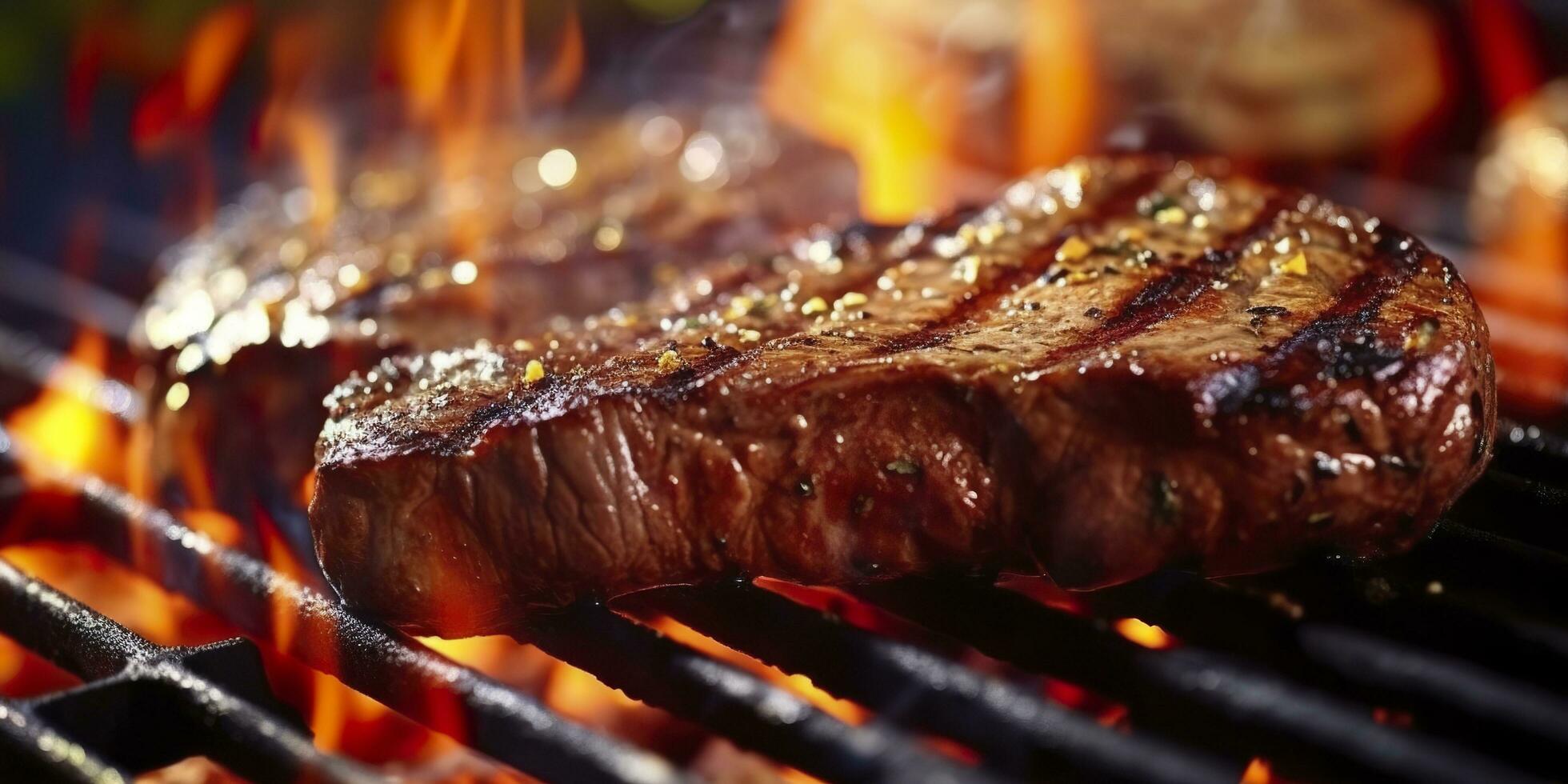 du boeuf ribeye steak grillage sur une flamboyant gril. génératif ai photo