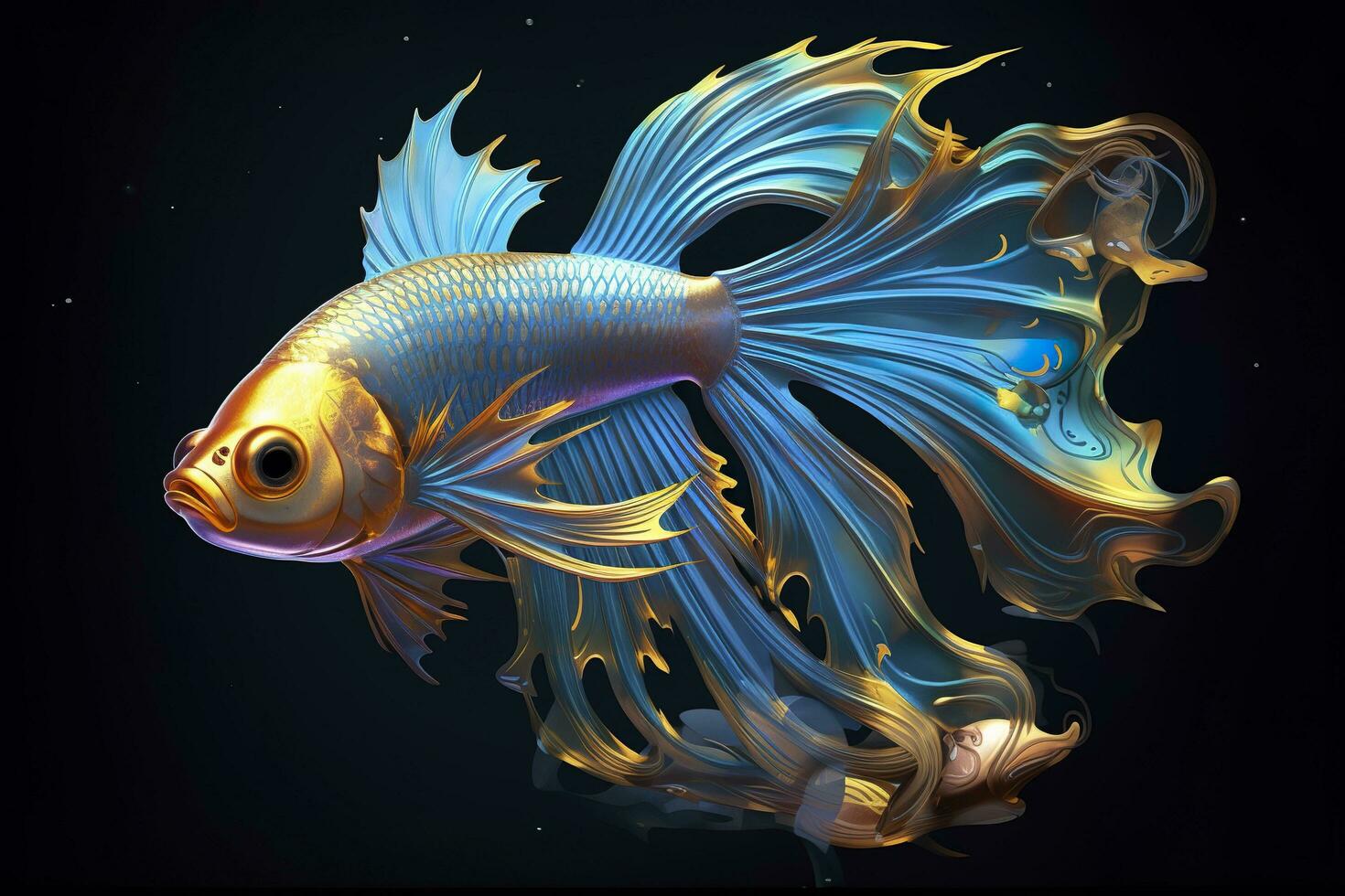 3d le rendu. poisson sur noir Contexte. génératif ai photo