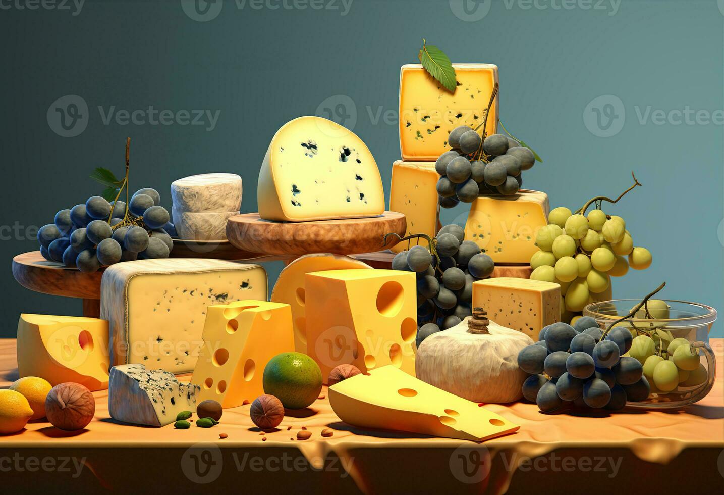divers les types de fromage sur rustique en bois tableau. établi avec génératif ai photo