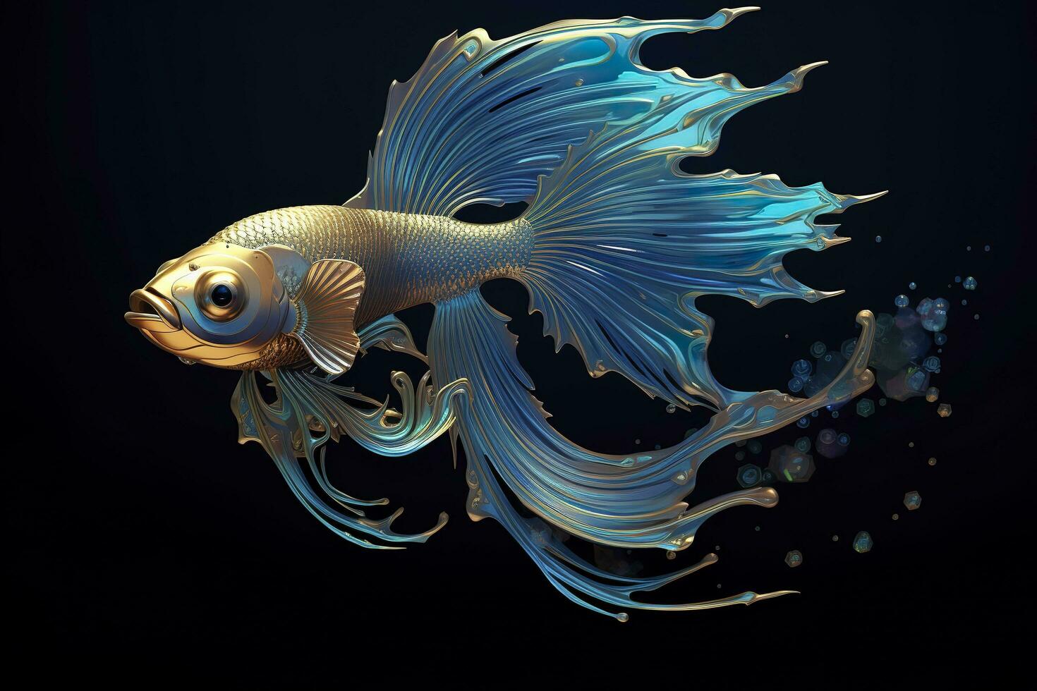 3d le rendu. poisson sur noir Contexte. génératif ai photo