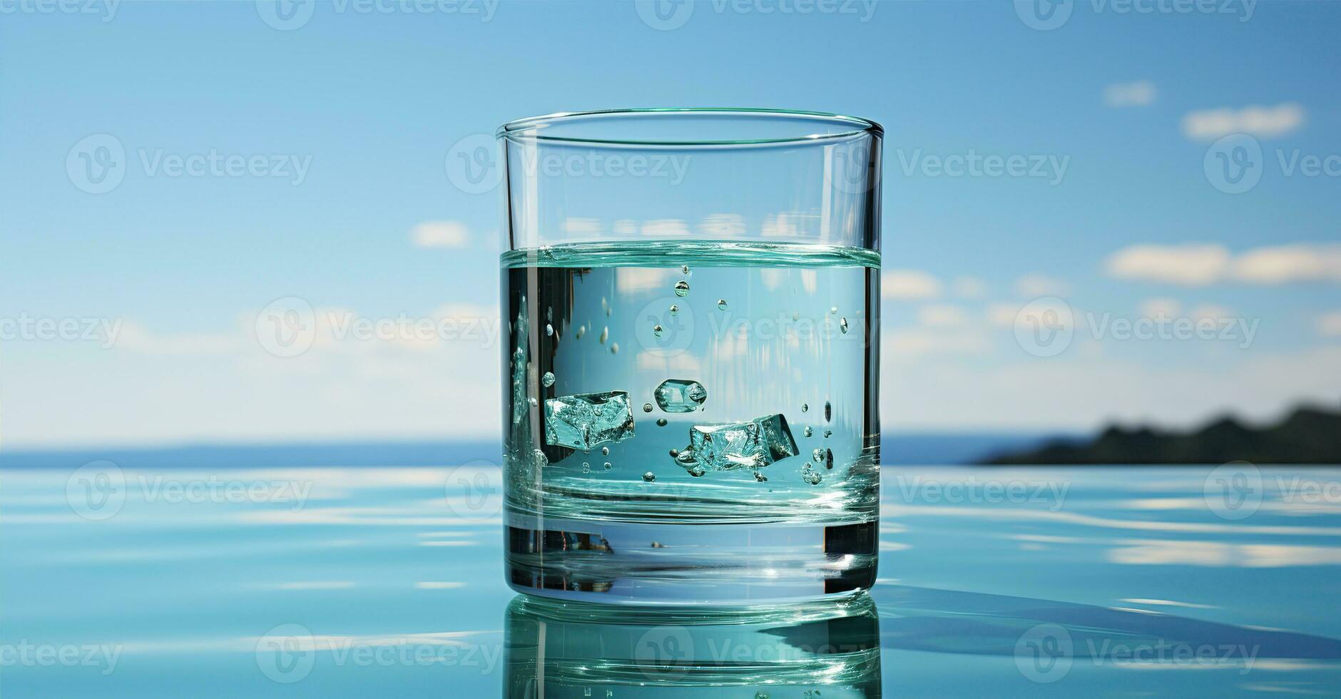 verre de l'eau étant rempli avec l'eau. établi avec génératif ai photo