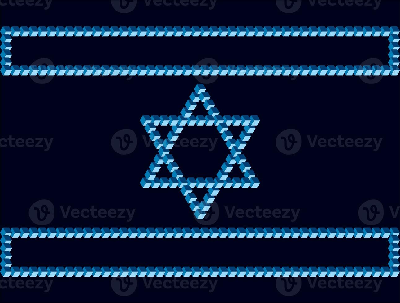 israélien drapeau sur une foncé triste Contexte. symboles de Israël basé sur le Penrose Triangle. monolithique base de israélien symboles basé sur inhabituel Les figures avec violations de le lois de géométrie photo