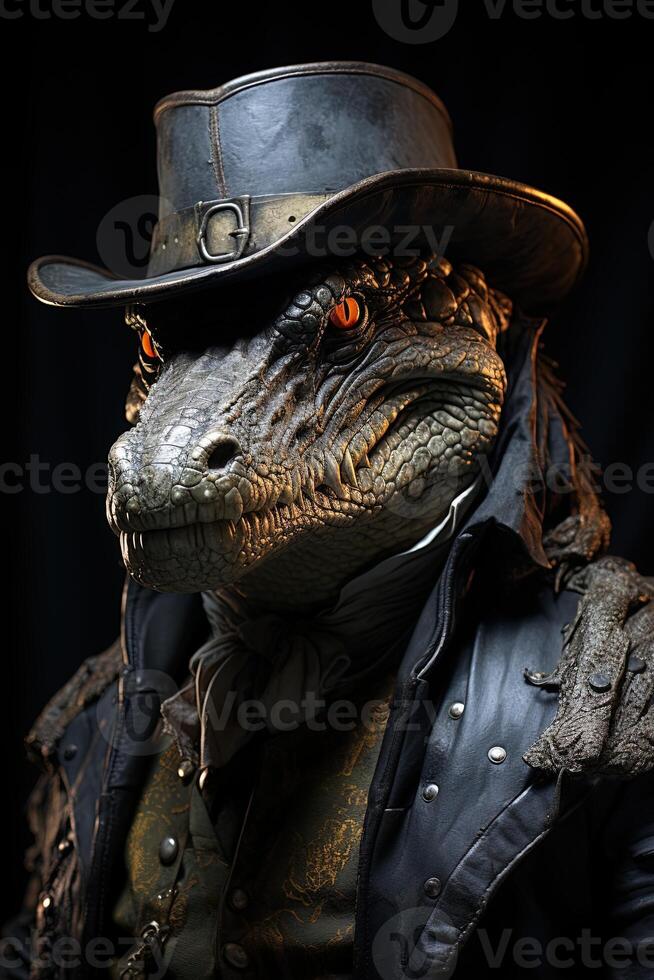 fermer portrait de une steampunk monstre. steampunk concept. anthropomorphe animal. ai génératif photo