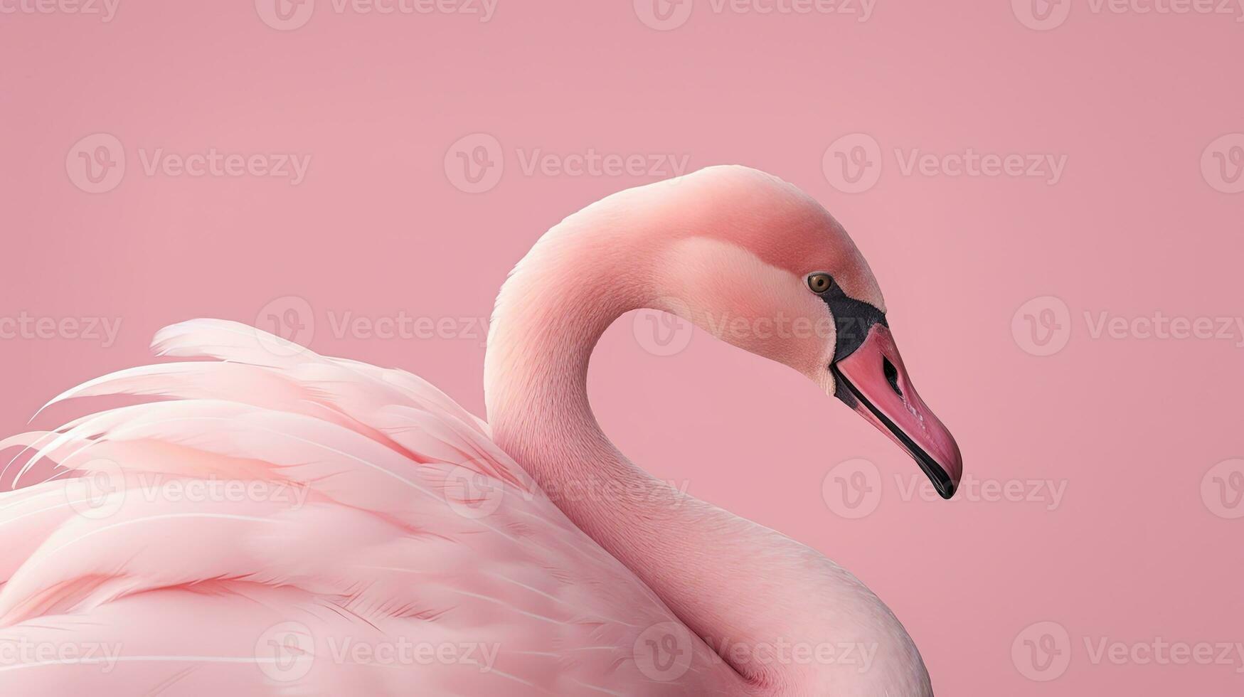 proche en haut de une muet cygne isolé sur une rose Contexte. ai génératif photo