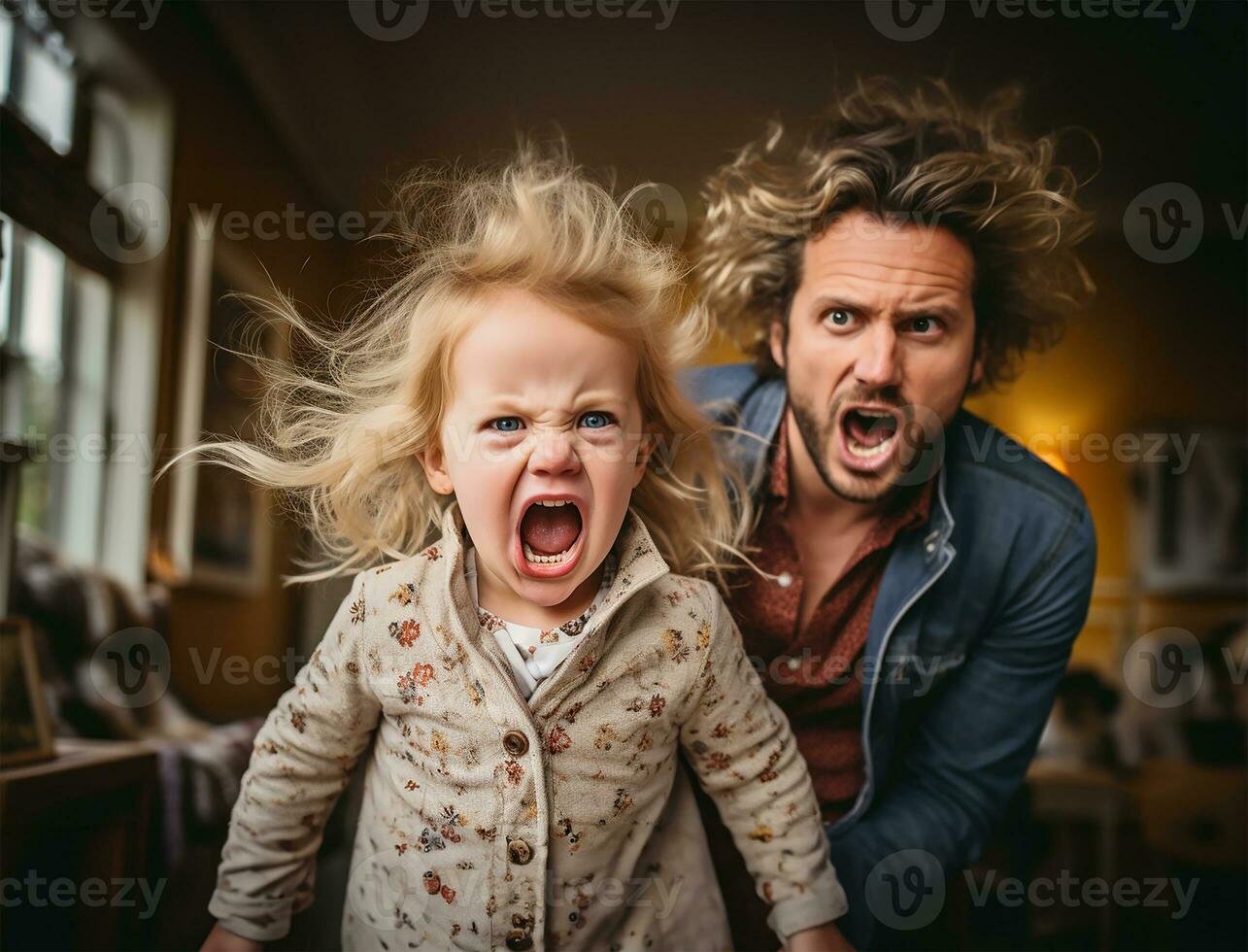 en colère en hurlant enfant avec visiblement stressé. ai généré photo