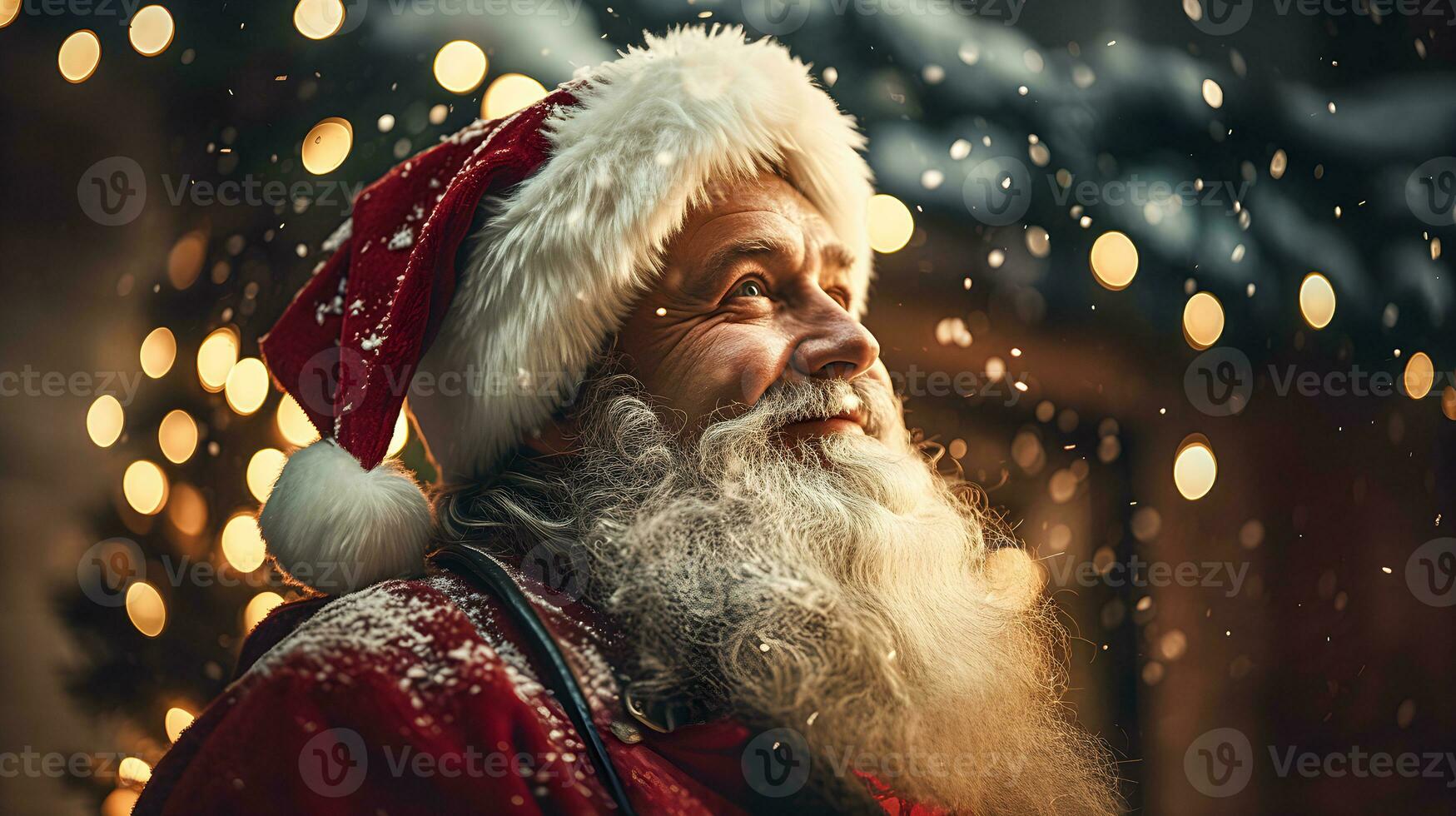 content vieux Père Noël claus portant chapeau sur le Noël veille. génératif ai. photo