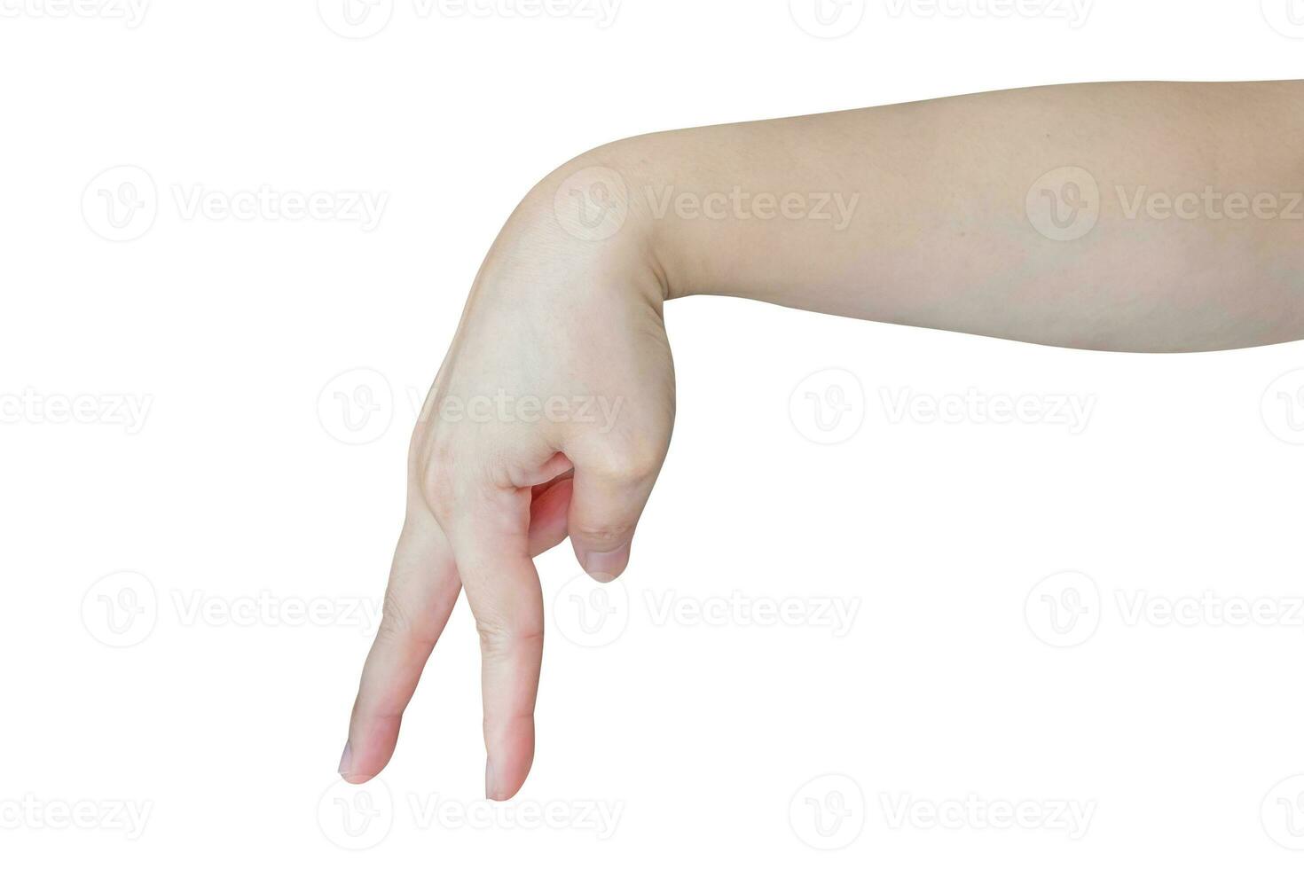 femme main en marchant geste isolé sur blanc Contexte photo