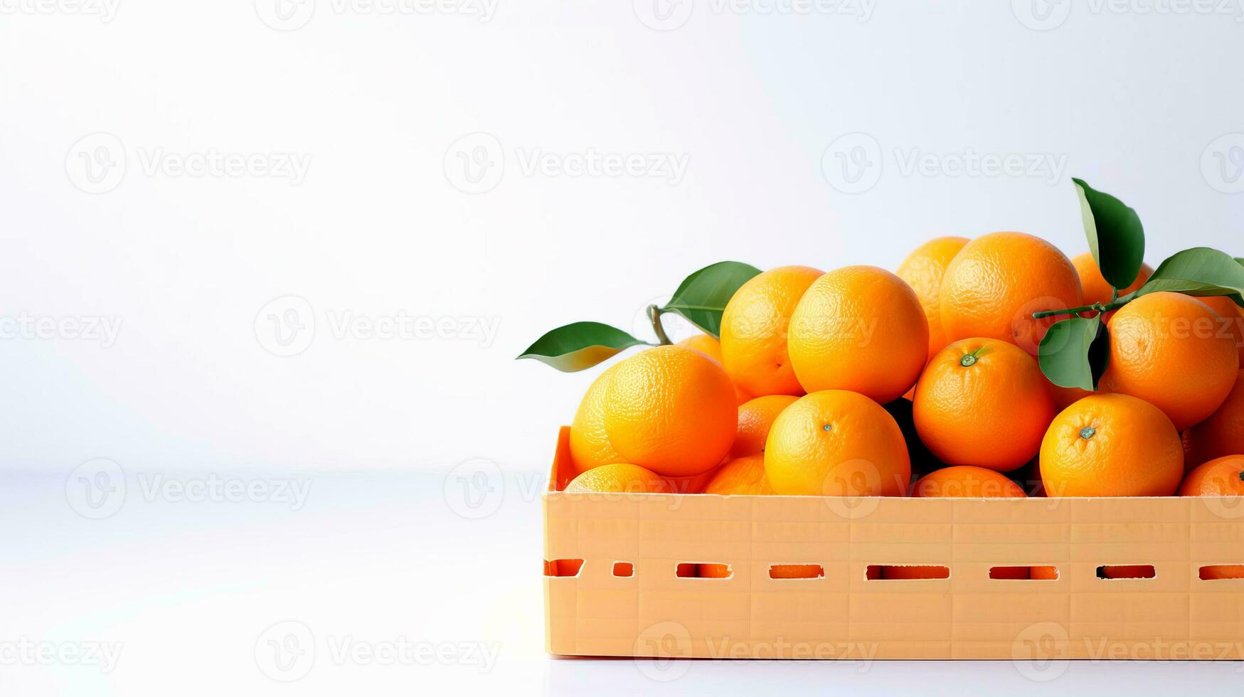 boîte avec des oranges sur une blanc Contexte. en bonne santé nourriture, vitamine c, super aliment. photo