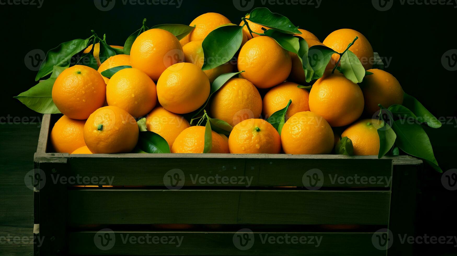 boîte avec des oranges sur une noir Contexte. en bonne santé nourriture, vitamine c, super aliment. photo