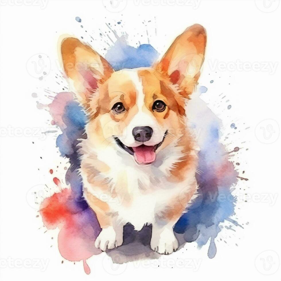 mignonne corgi. aquarelle illustration de une rouge chien. agrafe art sur blanc Contexte. génératif ai photo