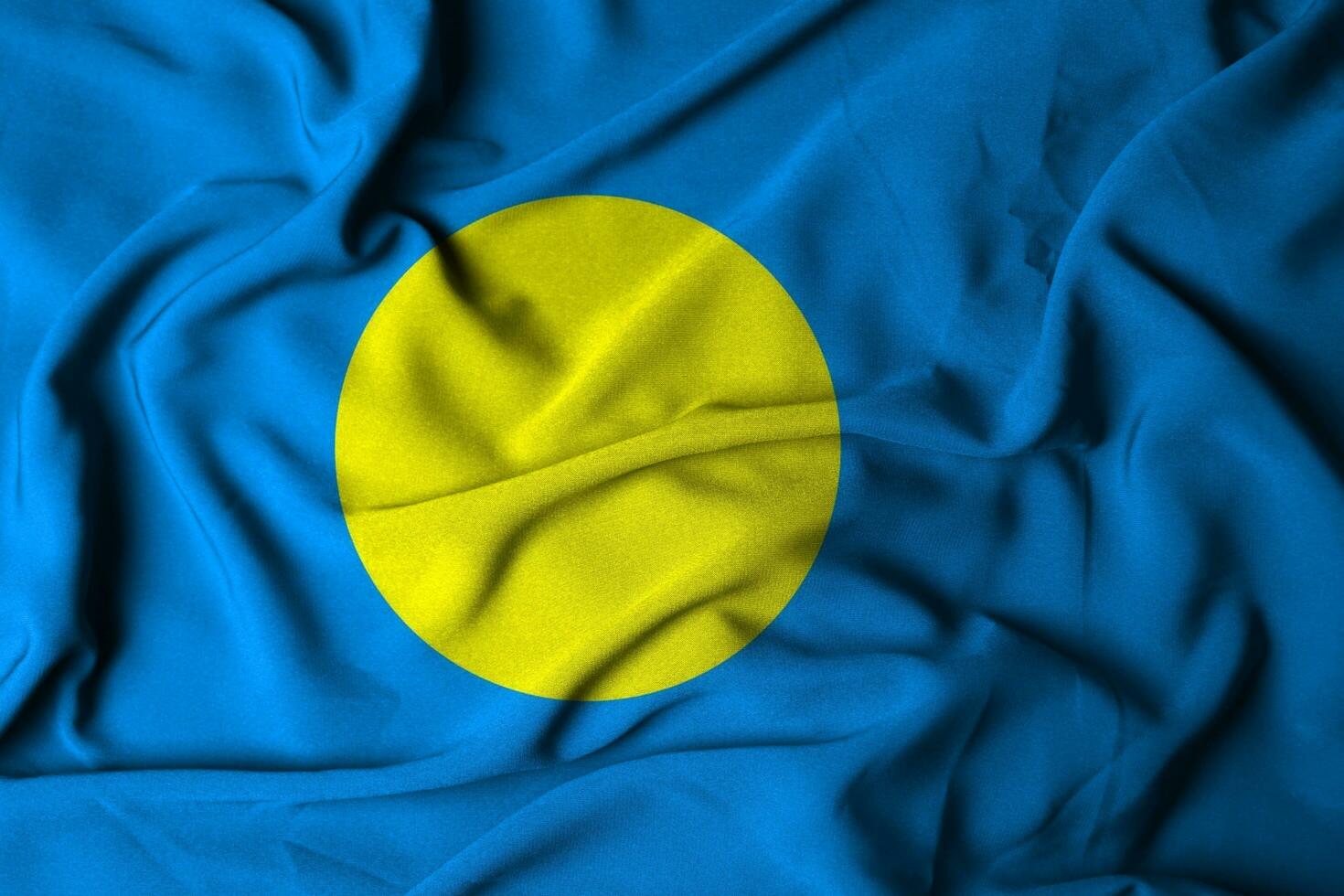 sélectif concentrer de Palau île drapeau, avec agitant tissu texture. 3d illustration photo
