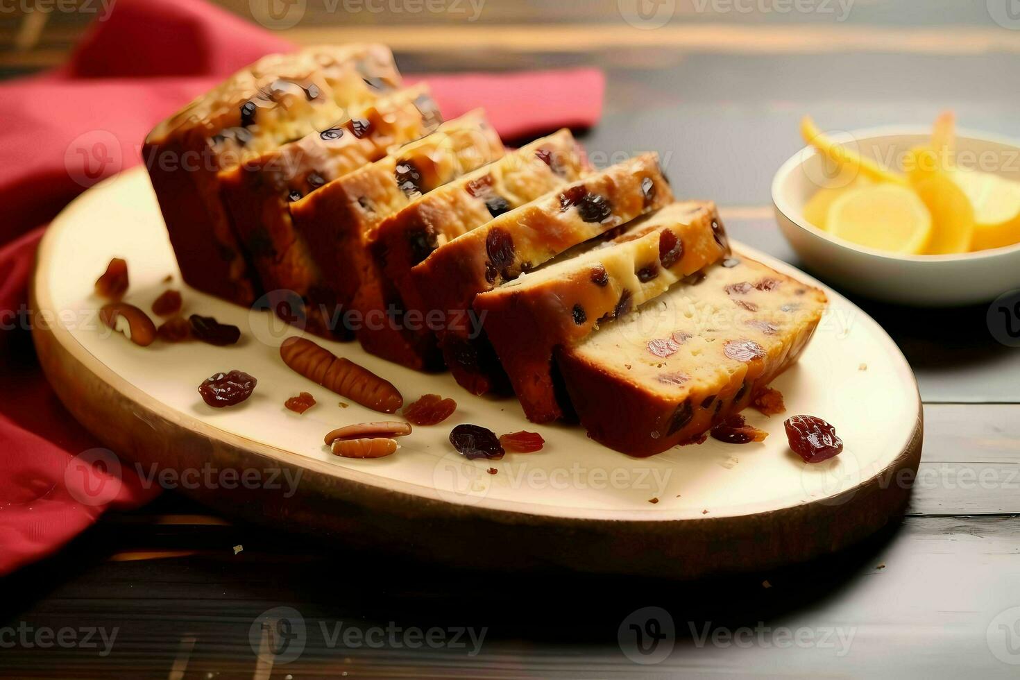délicieux cuit séché fruit gâteau pain tranché ai génératif photo