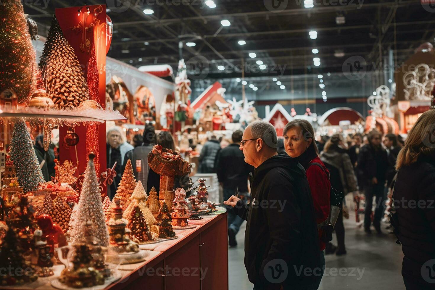 ai généré image de Noël fête arbre dans moderne et classique conception dans le rue et la nature et intérieur photo