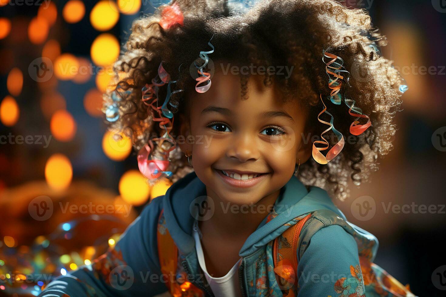 ai généré studio portrait de mignonne peu frisé africain fille sur différent couleurs Contexte photo