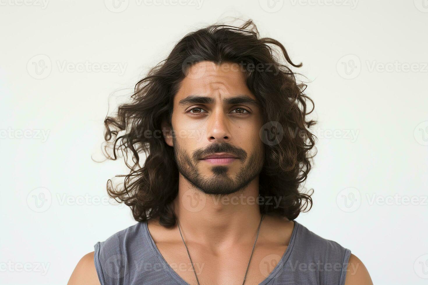 ai généré studio portrait de Beau Indien homme sur Couleur Contexte photo