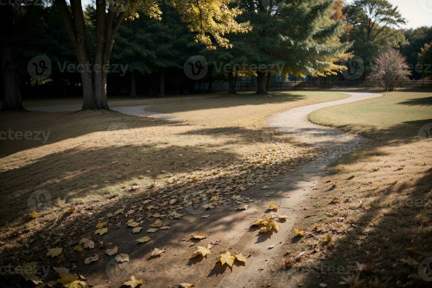 serein tomber Contexte avec d'or feuilles. ai généré. photo