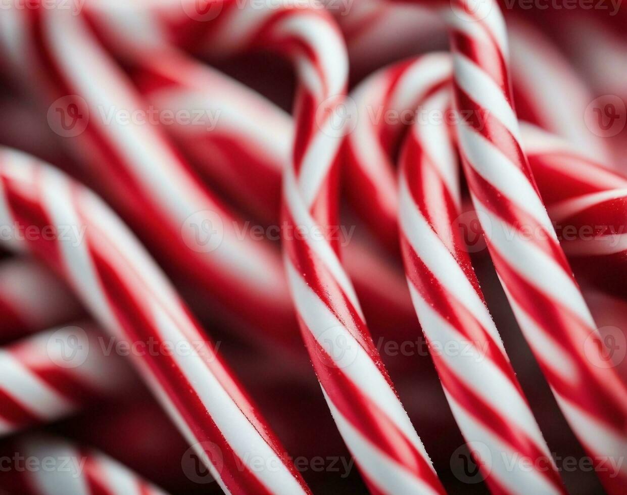 sucré et de fête bonbons cannes avec vibrant rouge et blanc rayures. ai généré. photo