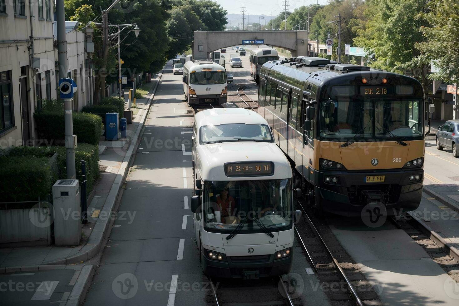 durable et efficace solaire alimenté Publique transport dans mouvement. ai généré. photo