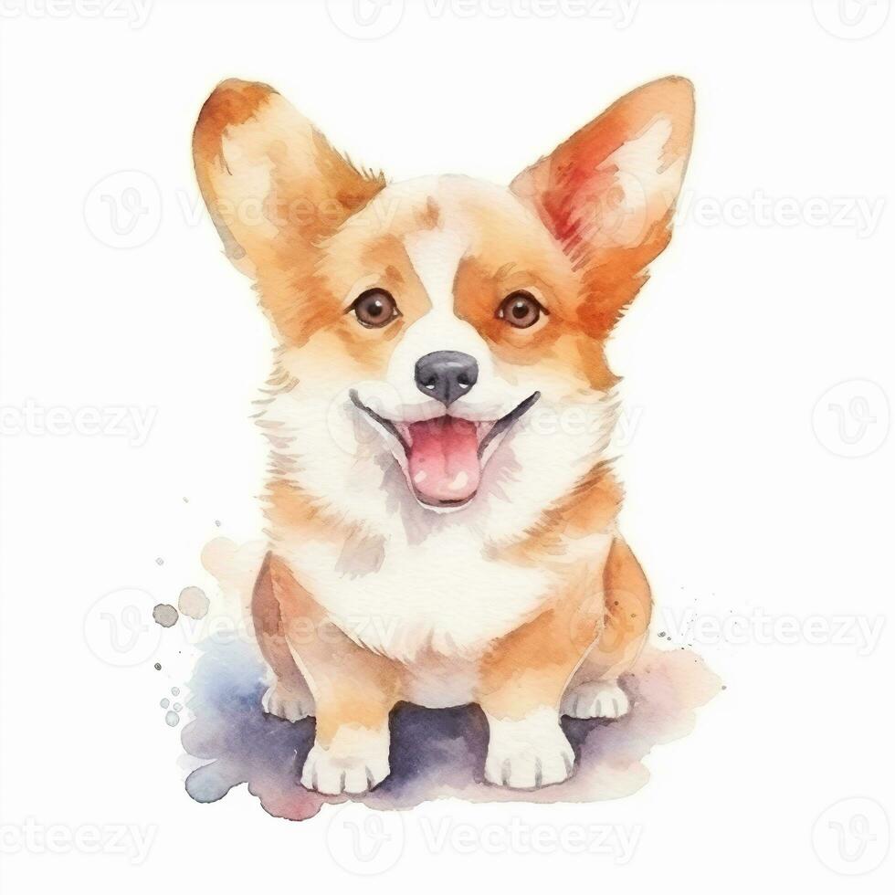 mignonne corgi. aquarelle illustration de une rouge chien. agrafe art sur blanc Contexte. génératif ai photo