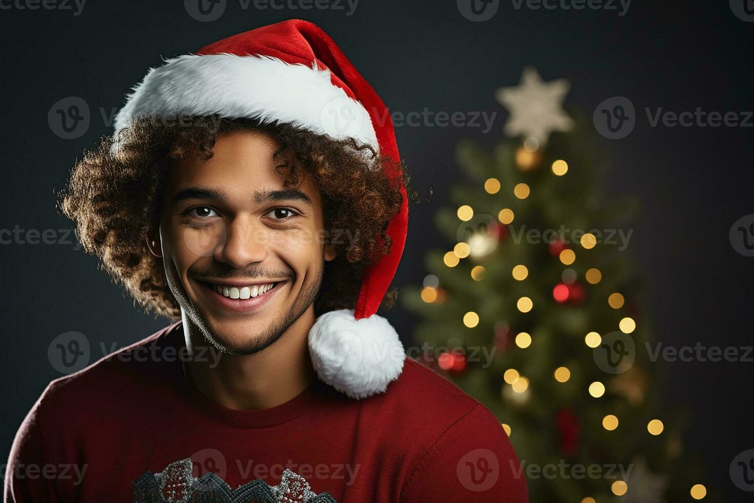 ai généré portrait de Beau souriant homme dans Père Noël claus portant photo