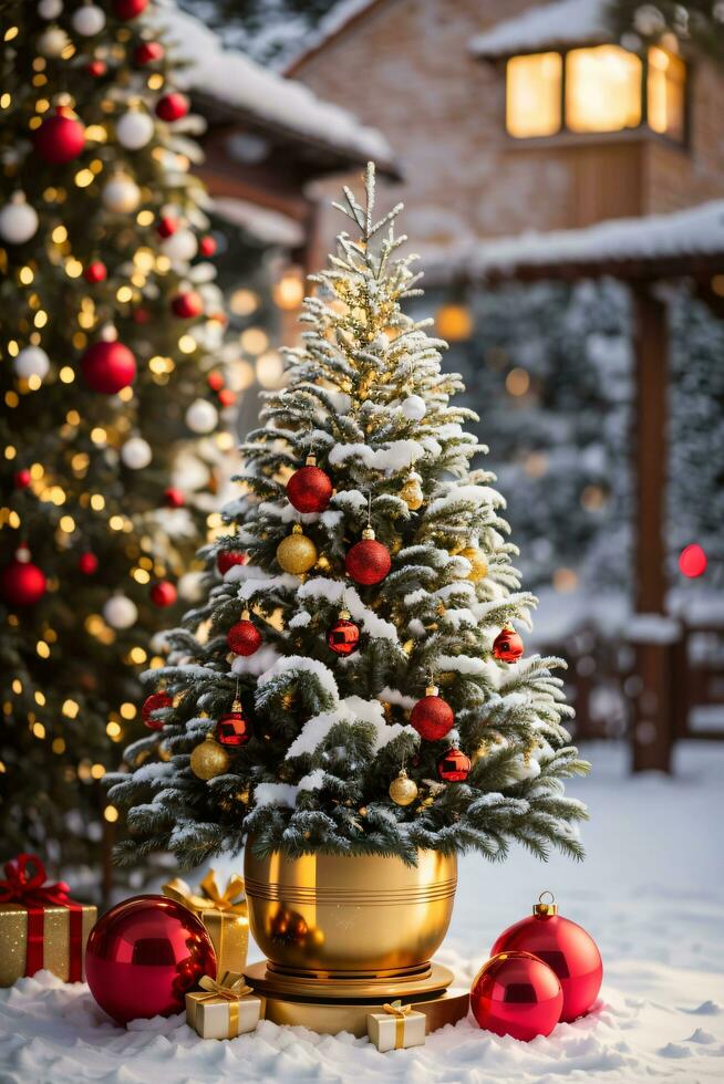 décoré Noël arbre avec balle, cloche et beaucoup plus. ai génératif photo