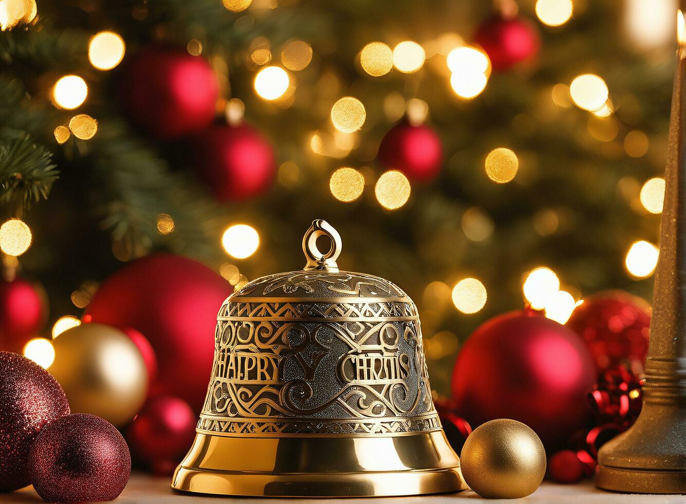 décoré Noël arbre avec balle, cloche et beaucoup plus. ai génératif photo