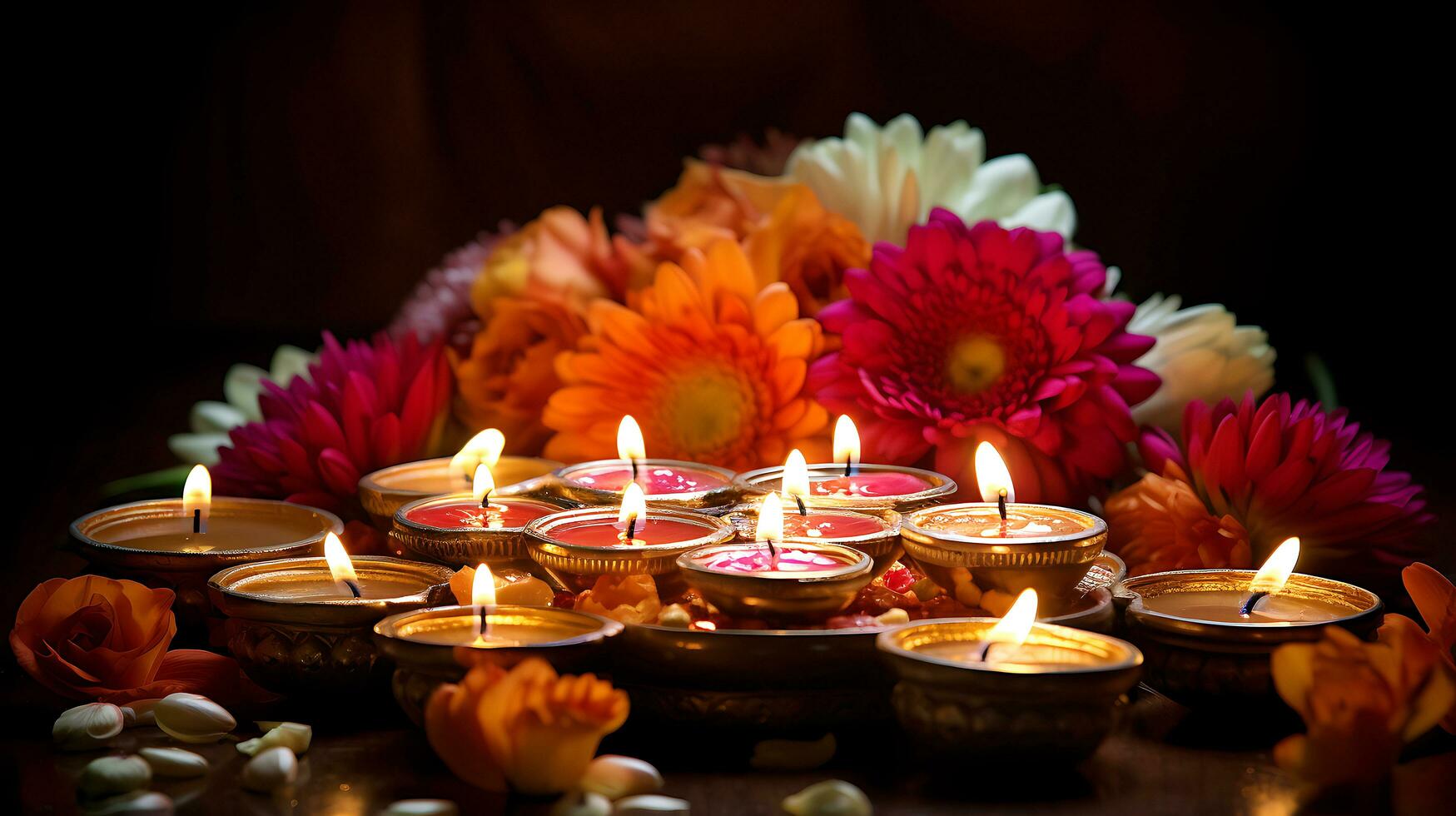 Indien diwali célébrer avec diya éclairage. famille, filles, des gamins tout content des moments. ai génératif photo