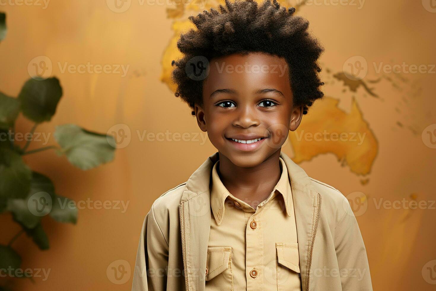 ai généré studio portrait de mignonne peu africain garçon sur différent Couleur arrière-plans photo