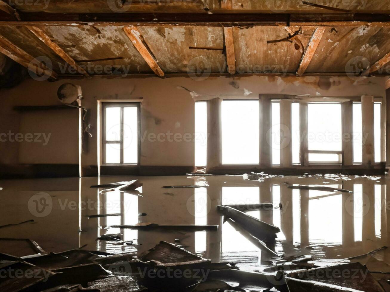 intérieur de une maison après une inondé tremblement de terre, photo