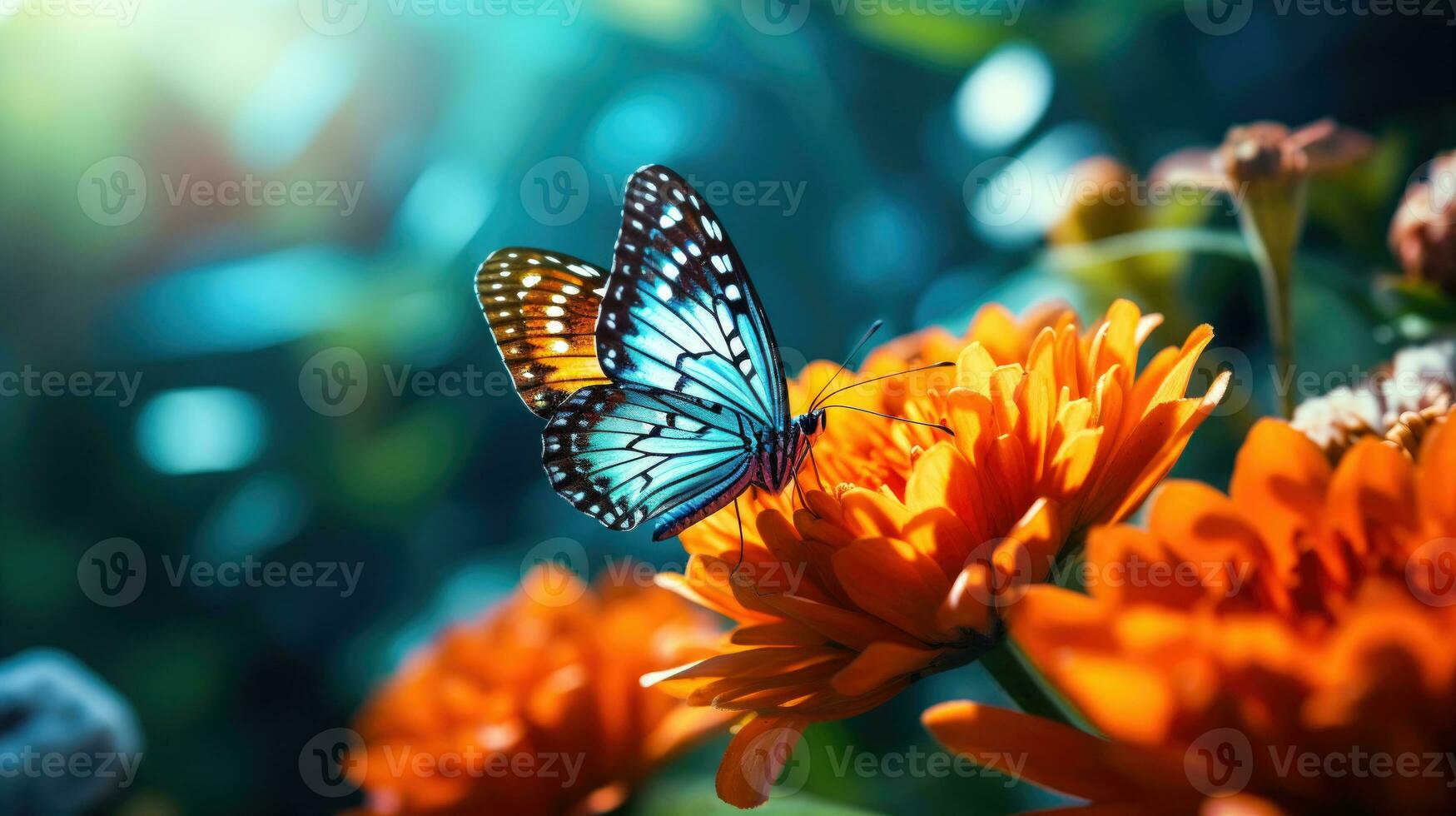 une polliniser papillon avec coloré insecte sur une fleur pollinisateur ai généré photo