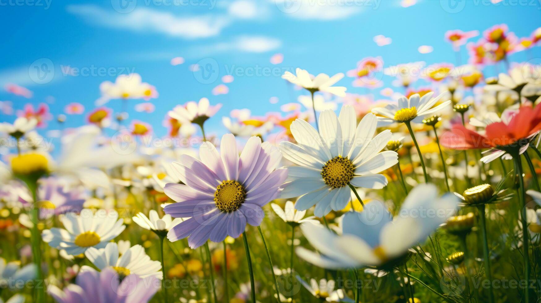 printemps fraîcheur une épanouissement Prairie de coloré fleurs ai généré photo