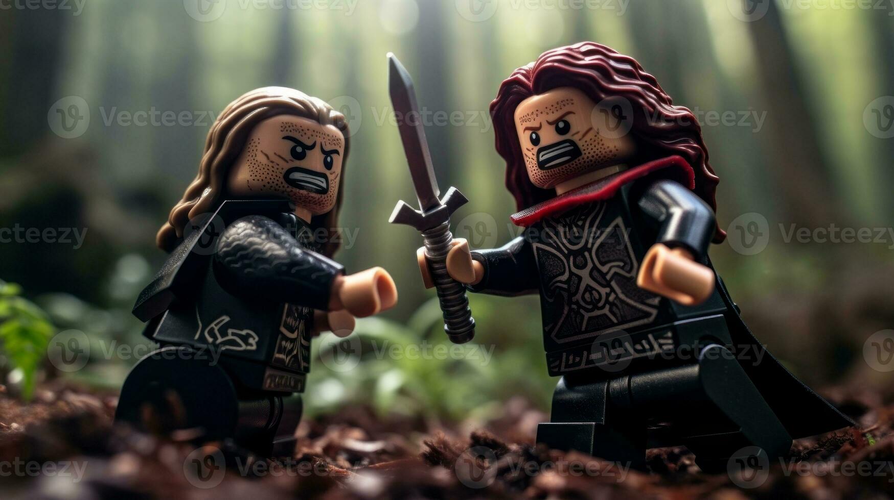 lego guerriers se battre dans une féroce épique duel ai génératif photo