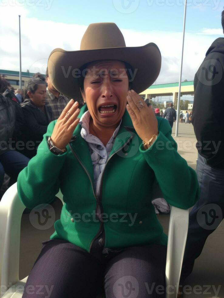 mexicain femme apparaît à être dans douleur de mal de crâne ai génératif photo