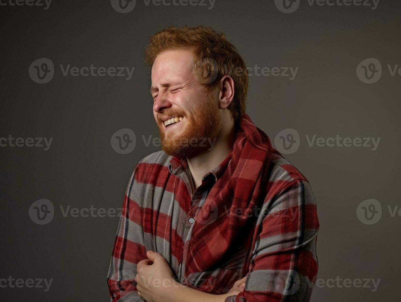 homme avec douleur sur neutre Contexte ai génératif photo