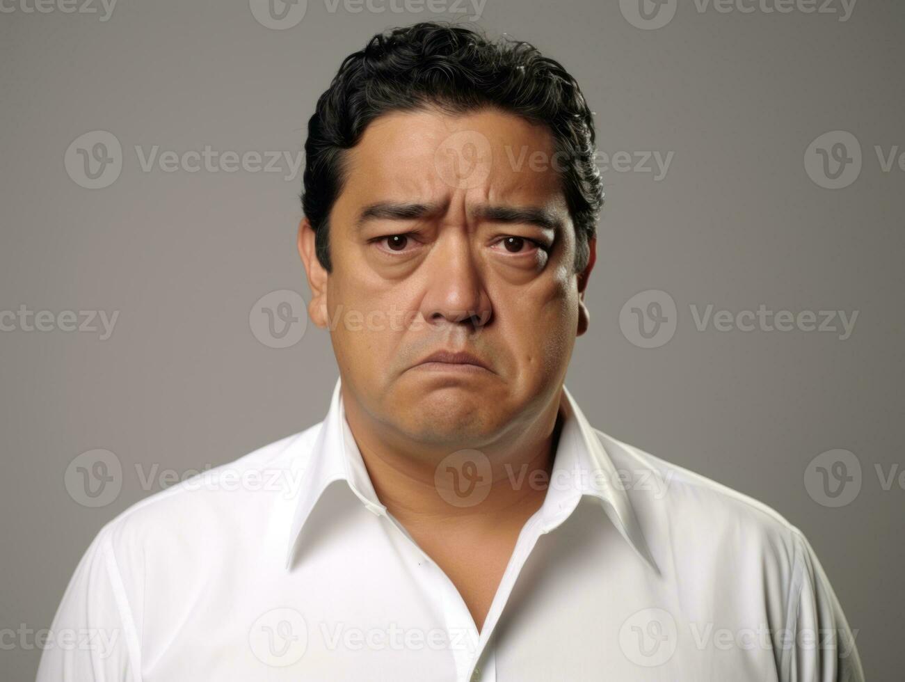 mexicain homme avec douleur sur neutre Contexte ai génératif photo