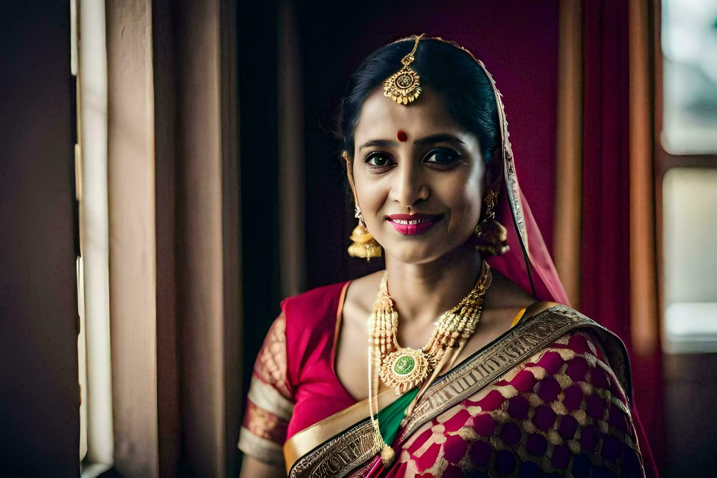 une magnifique Indien la mariée dans traditionnel tenue. généré par ai photo