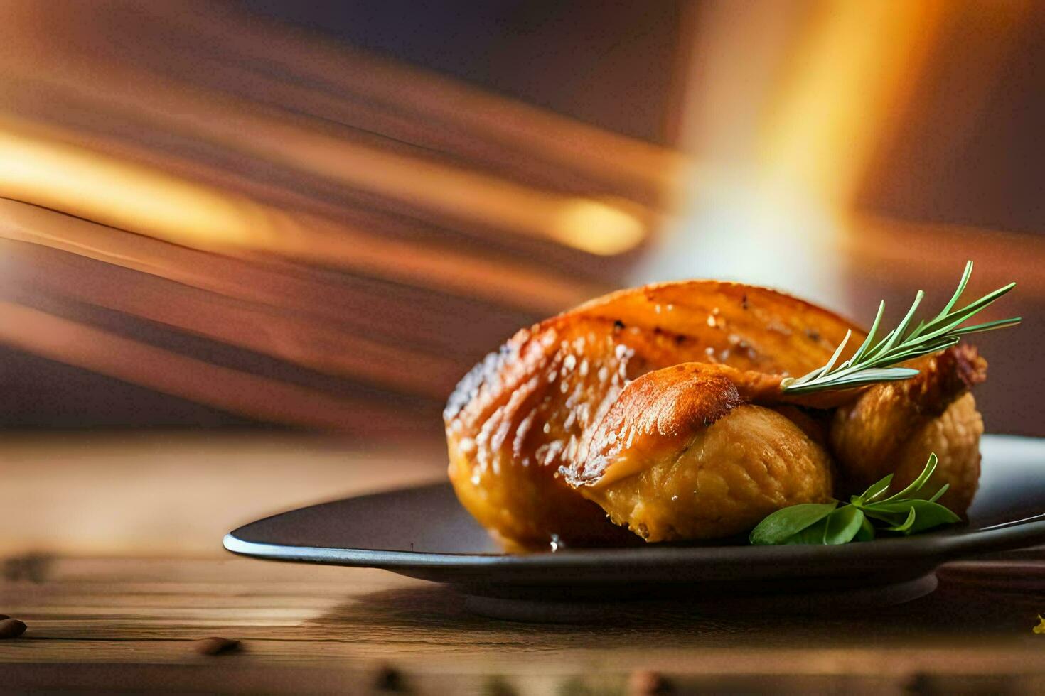 une assiette avec une poulet sur il avec herbes. généré par ai photo