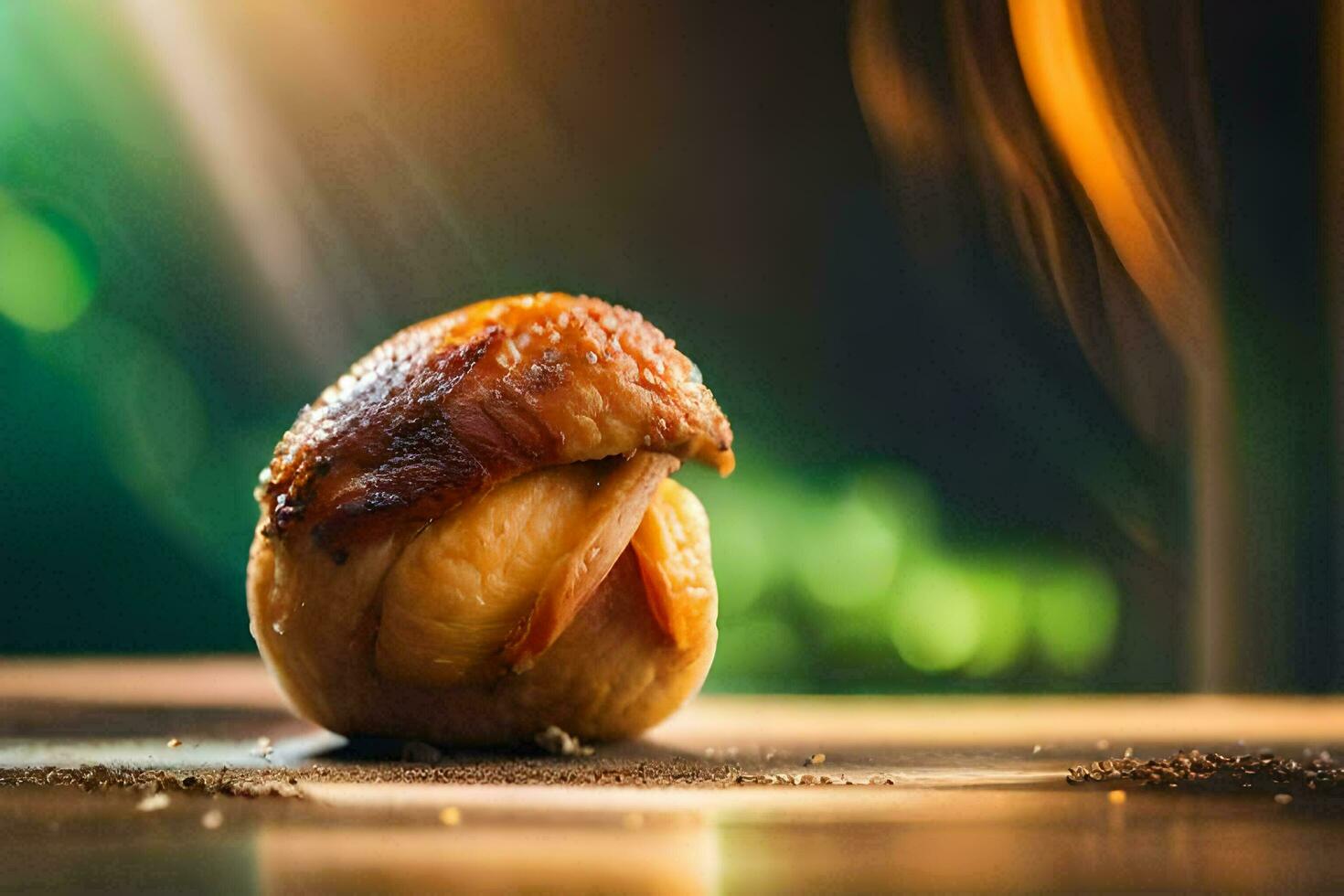 une petit pièce de nourriture séance sur Haut de une tableau. généré par ai photo