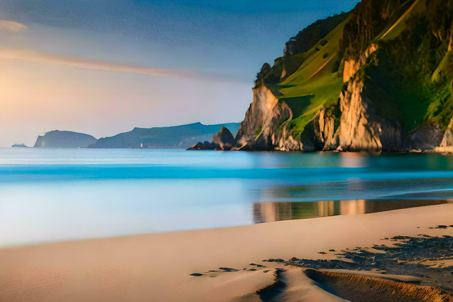 une plage avec une falaise et une corps de l'eau. généré par ai photo