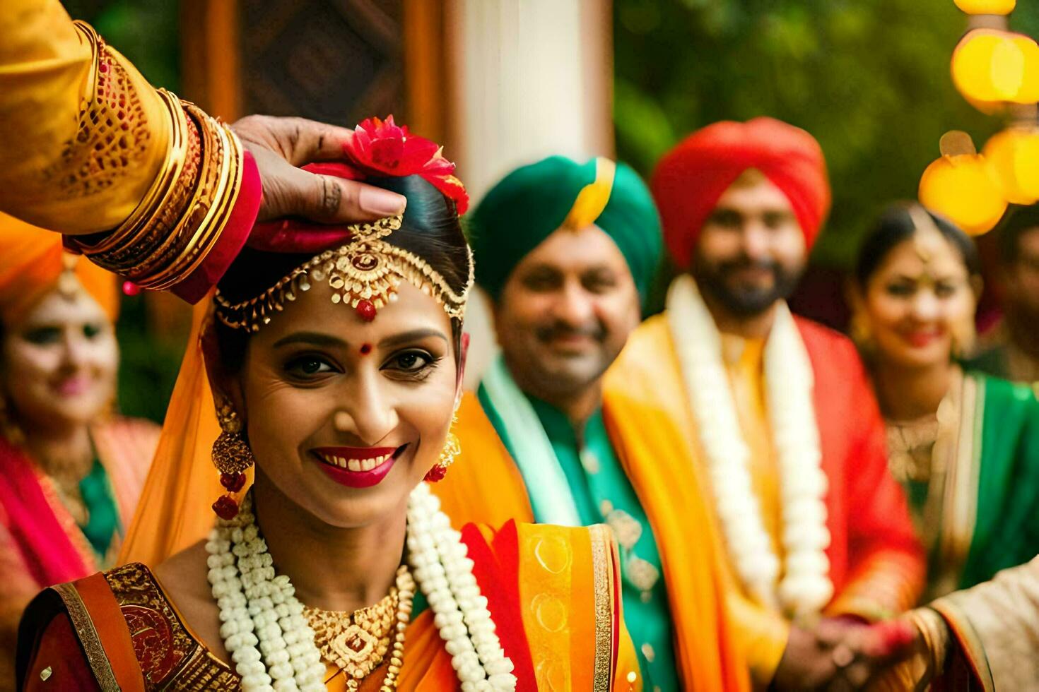 Indien mariage la cérémonie dans Delhi. généré par ai photo