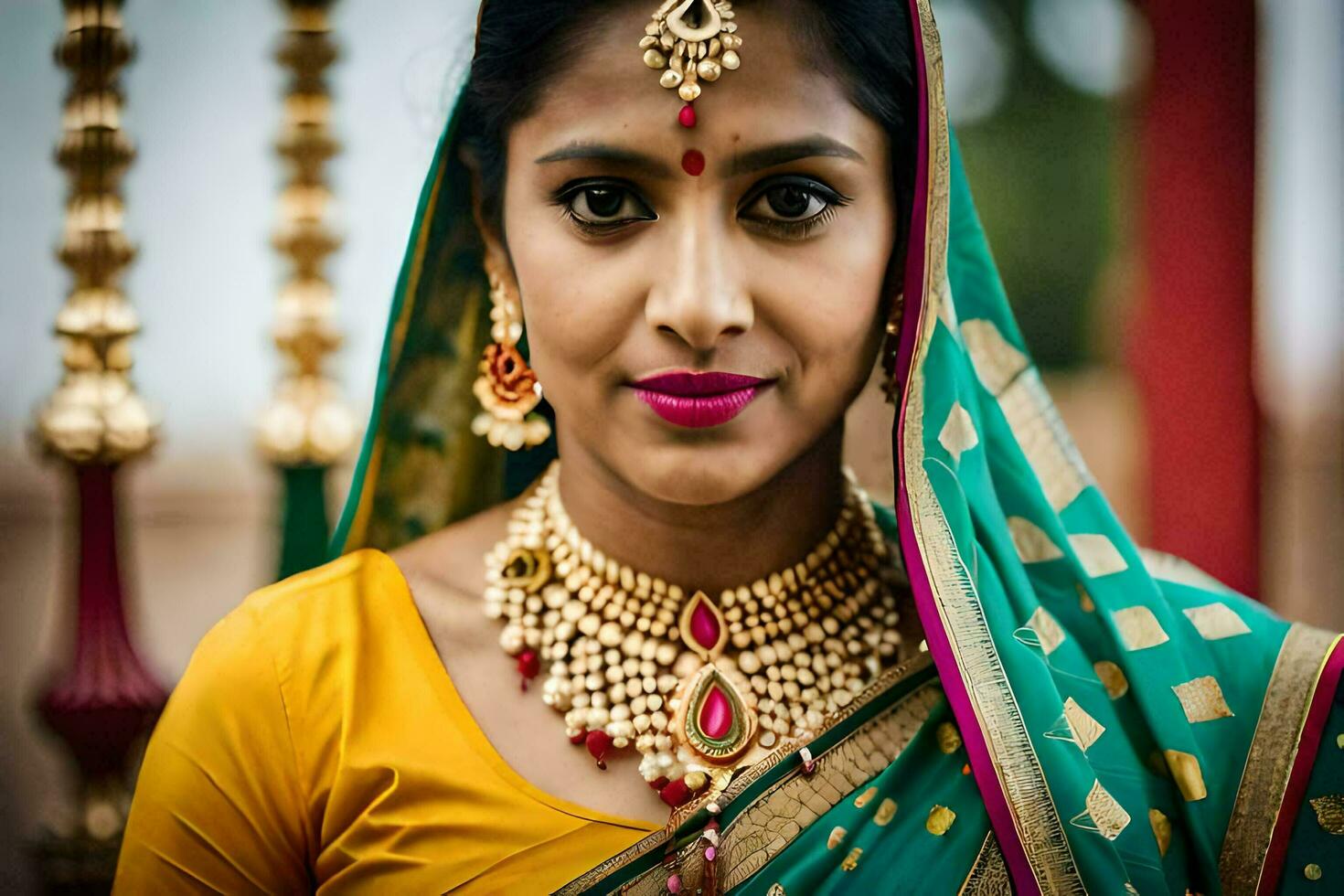 magnifique Indien la mariée dans traditionnel tenue. généré par ai photo