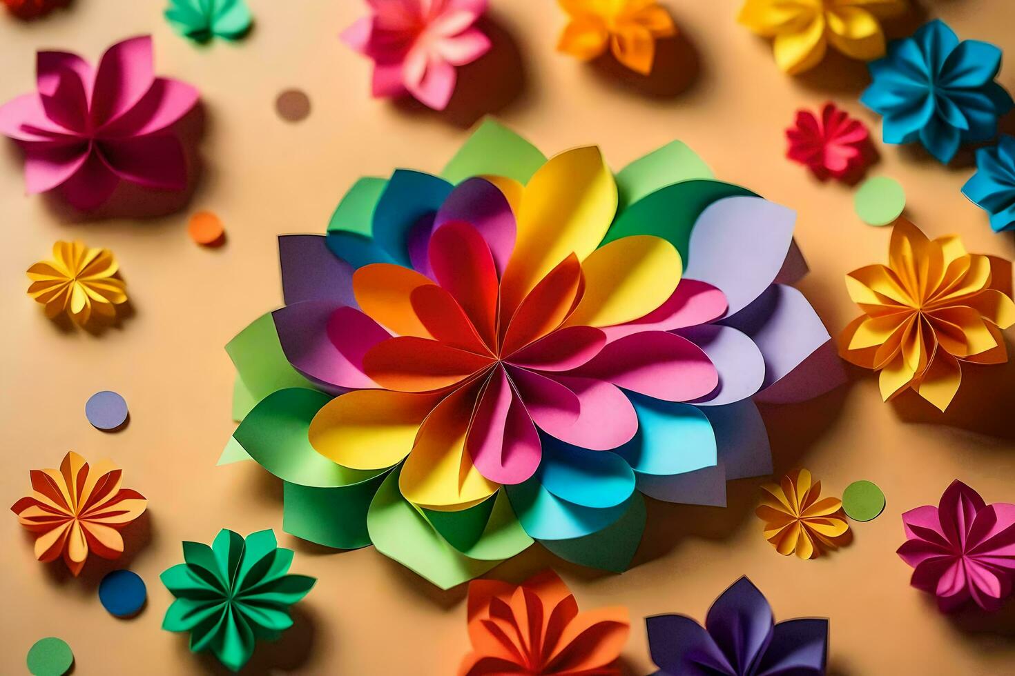 coloré papier fleurs arrangé sur une tableau. généré par ai photo