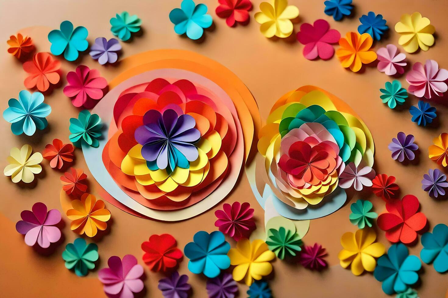 une coloré papier fleur arrangement sur une tableau. généré par ai photo