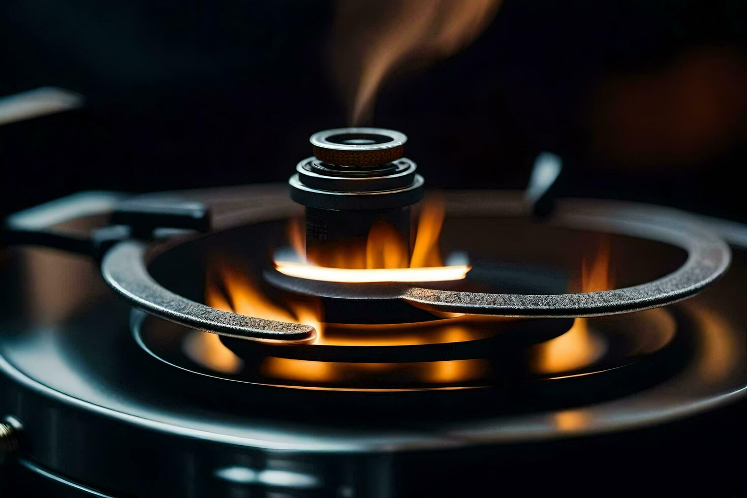 une proche en haut de une le fourneau avec une flamme. généré par ai photo