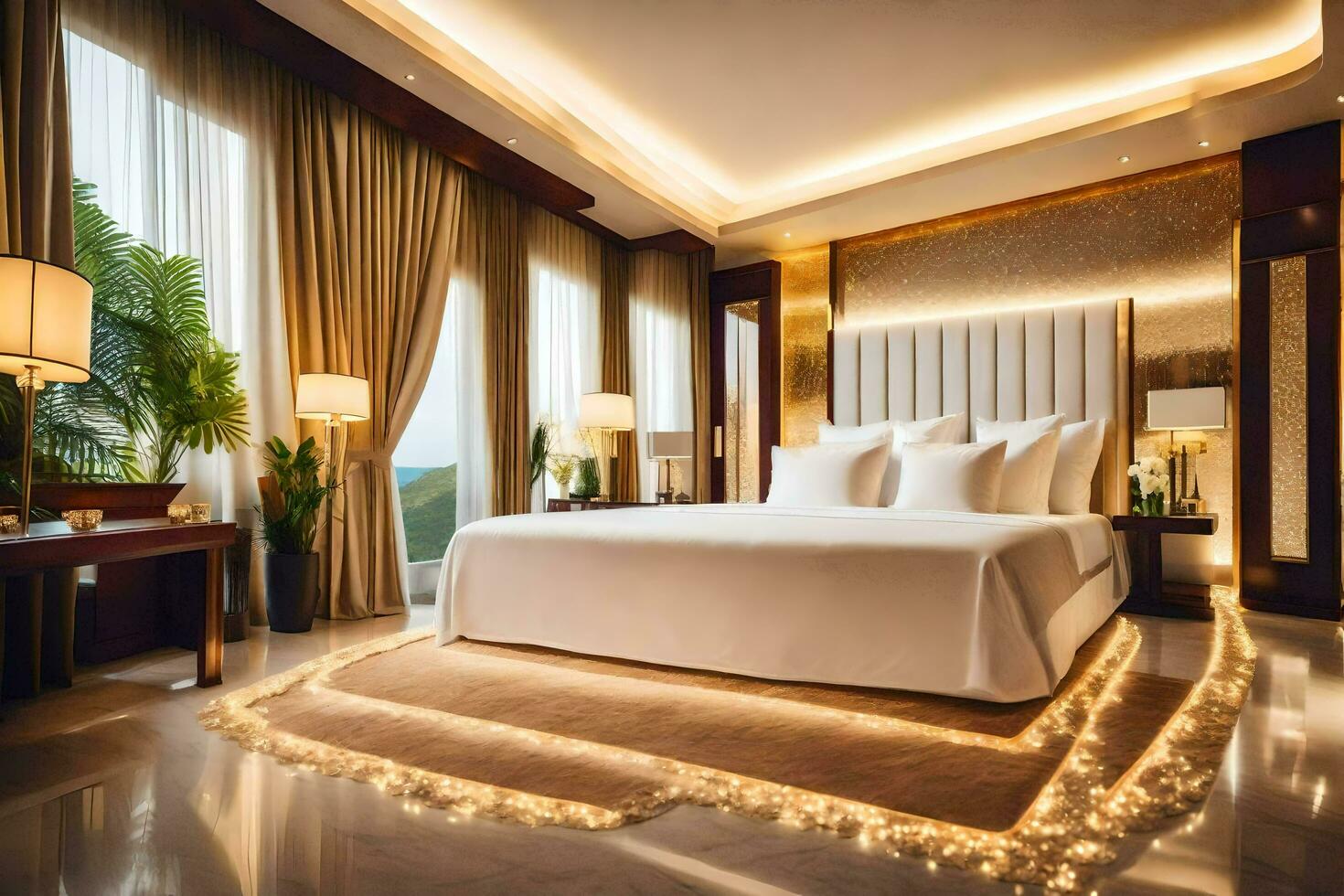 une lit ou des lits dans une pièce à le ritz carlton Bali. généré par ai photo